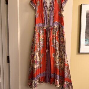 Johnny Was Genesis Printed Silk Midi Dress Small